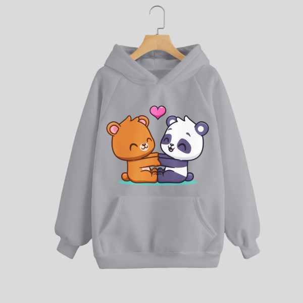 Jaket Hoodie Panda Bear Love Warna Abu Muda