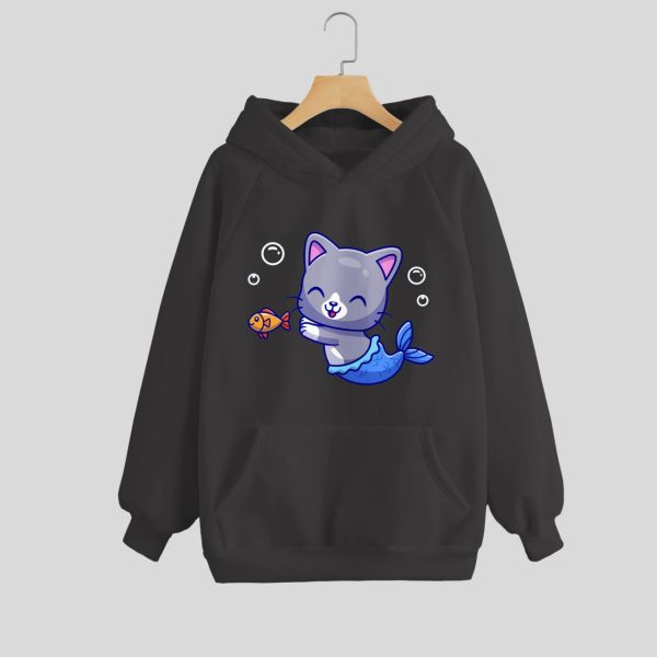 Jaket Hoodie Kucing Duyung Warna Hitam