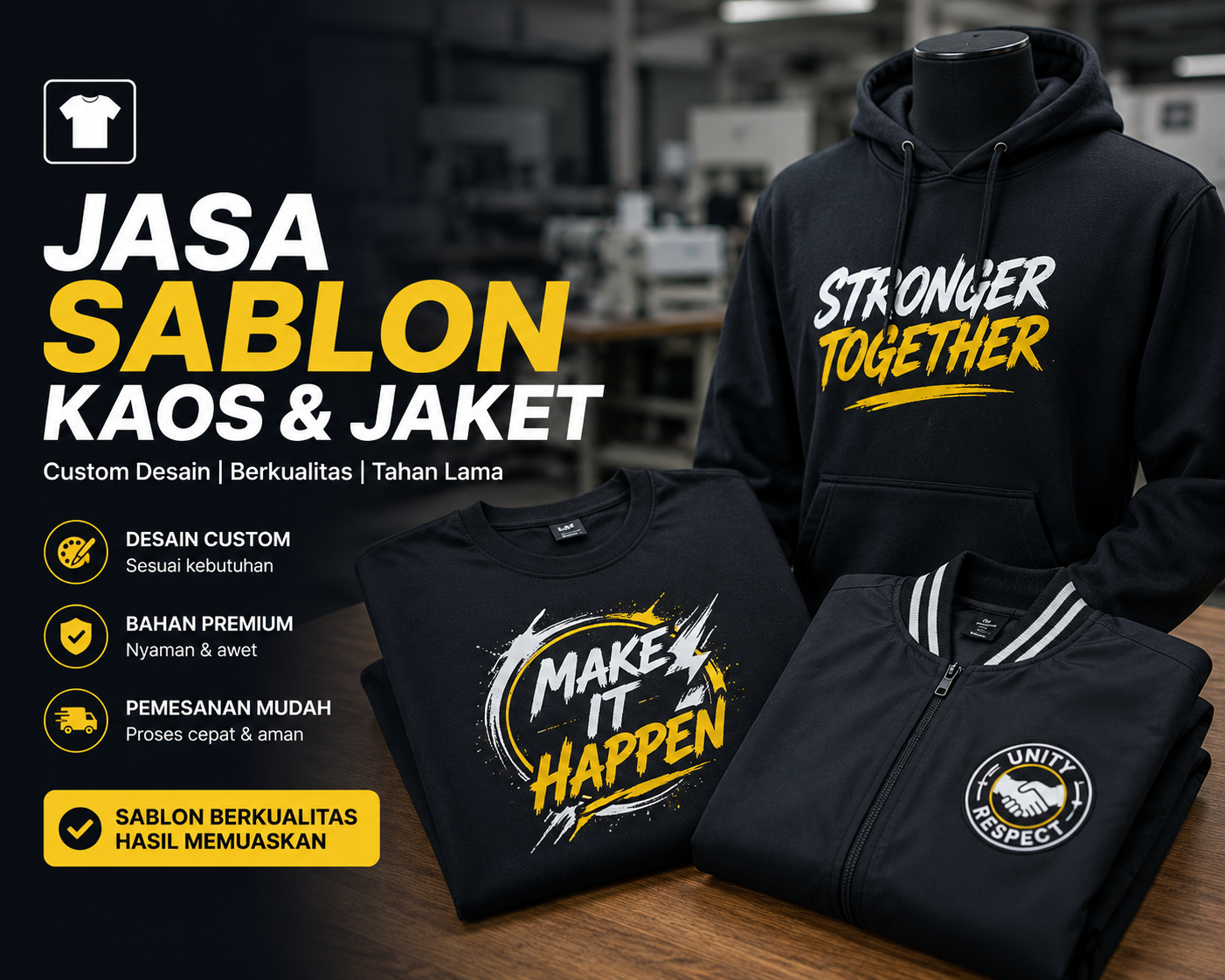 Jasa Sablon Kaos dan Jaket Berkualitas untuk Komunitas, Perusahaan, Sekolah, dan Brand Clothing